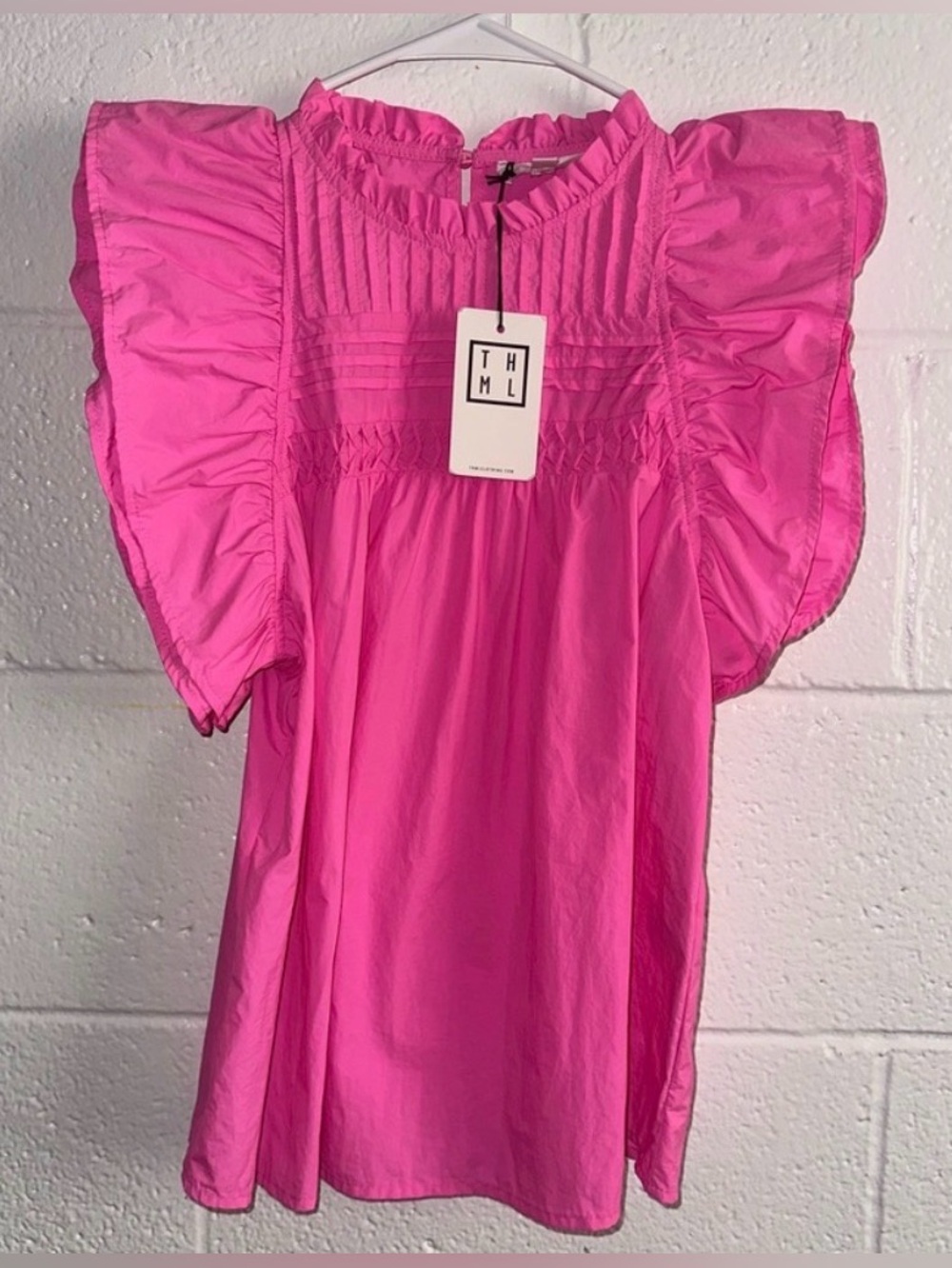THML Hot Pink Ruffle Sleeve Smocked Top - Picture 2 of 5